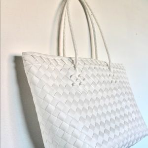 White Plastic Weave Tote Bag